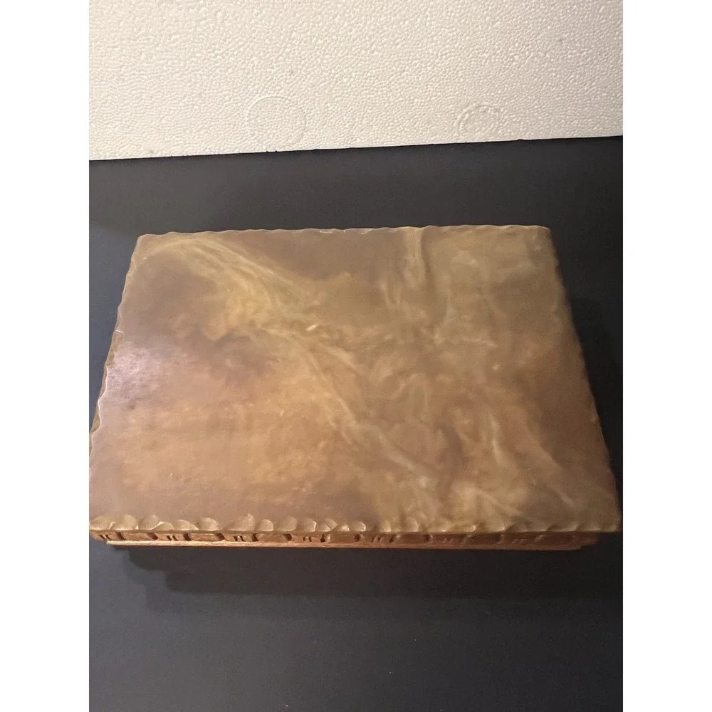 Vintage 1970s Dante Carpenter's Jewelry Trinket Box Mahogany Chip stone (1727)‎